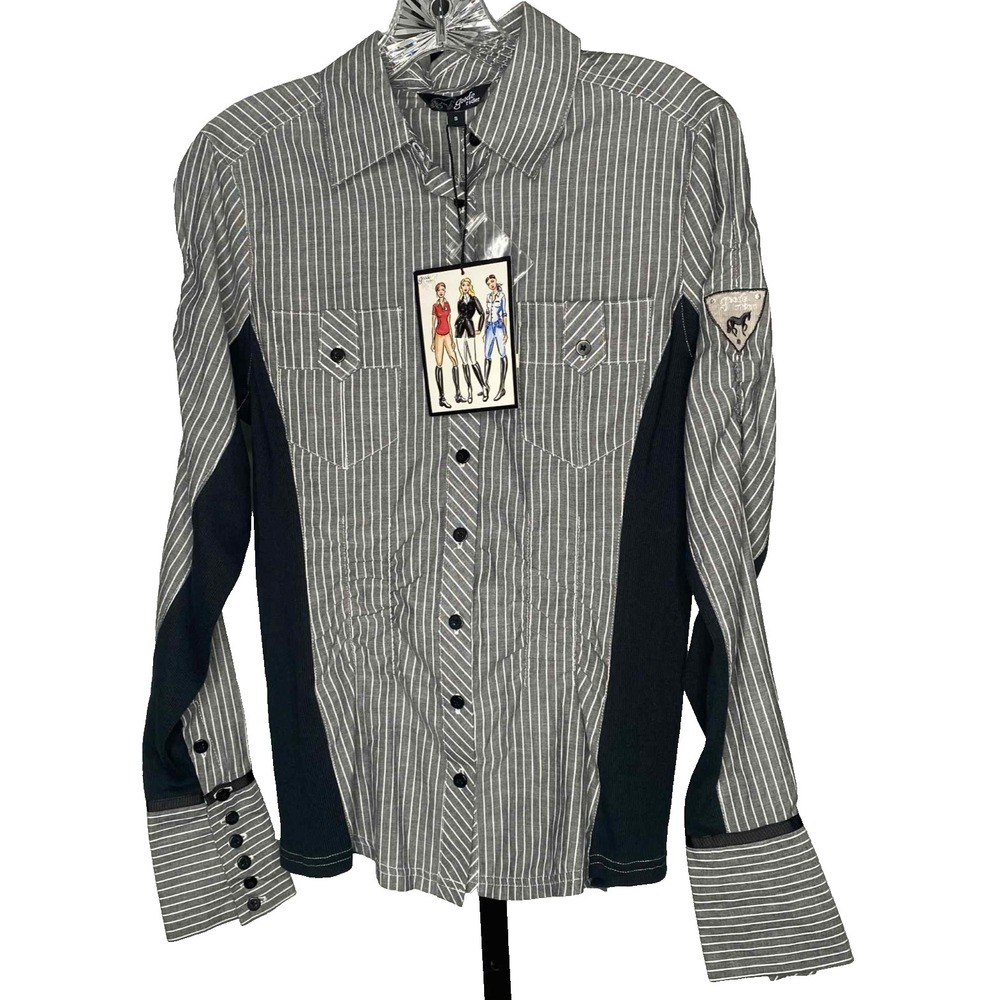 Goode Rider Size small Women's long sleeve Shirt Navy striped Equestrian cowgirl